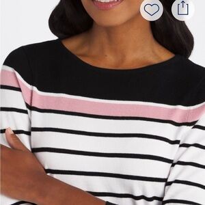 Staccato Women's Sweater in Black, Pink, and White Stripes